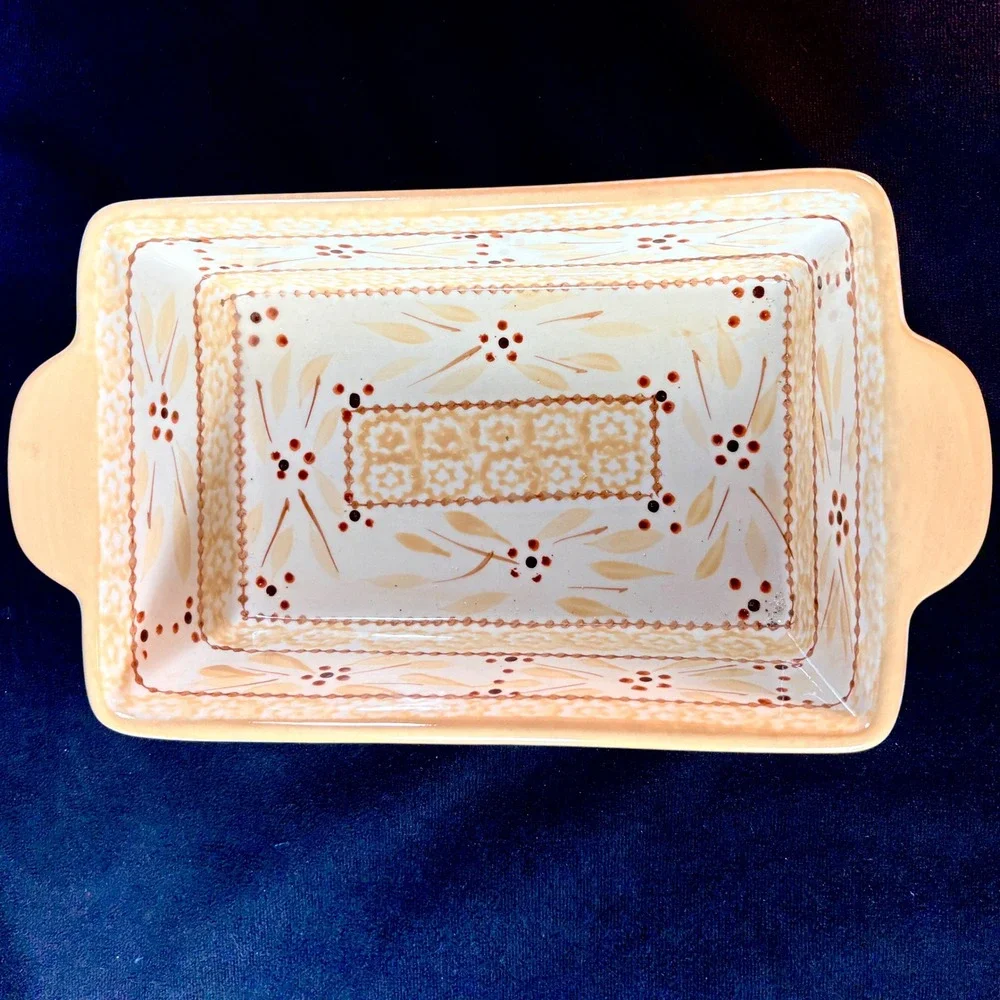 Temp-tations Old World 1.5 QT Rectangle Baker Yellow Floral Stoneware KFI-698704